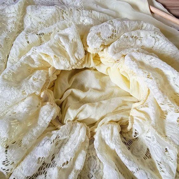 Made in Italy Peplum Lace Crochet Organza Silk Half Sleeve Yellow Blouse - Picture 8 of 13